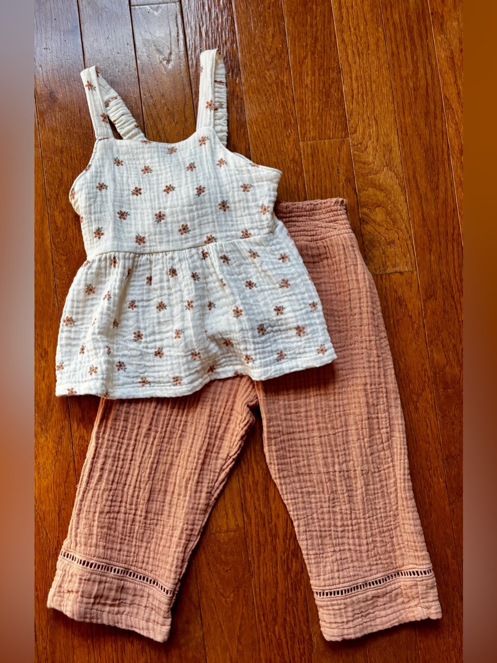 Angel Dear Cream Floral Gauze Tank and Pants Set